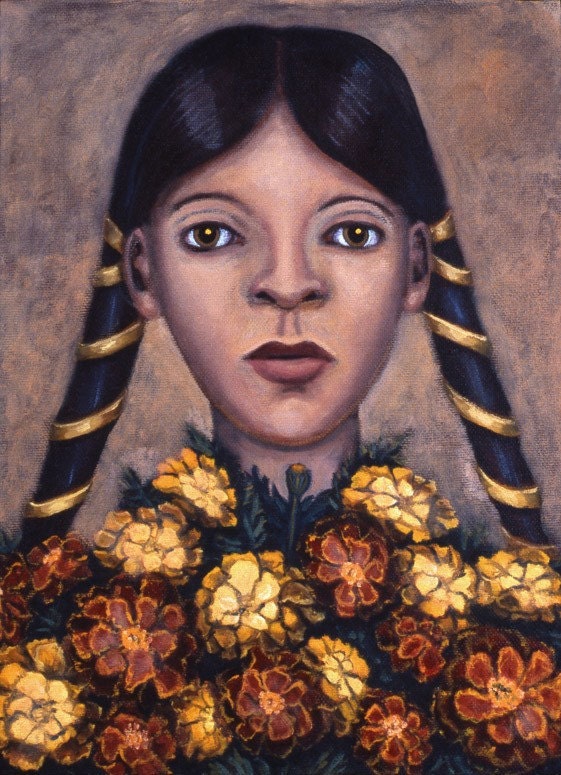 Marigold Girl original oil painting framed Sheryl Humphrey flowers yel ...