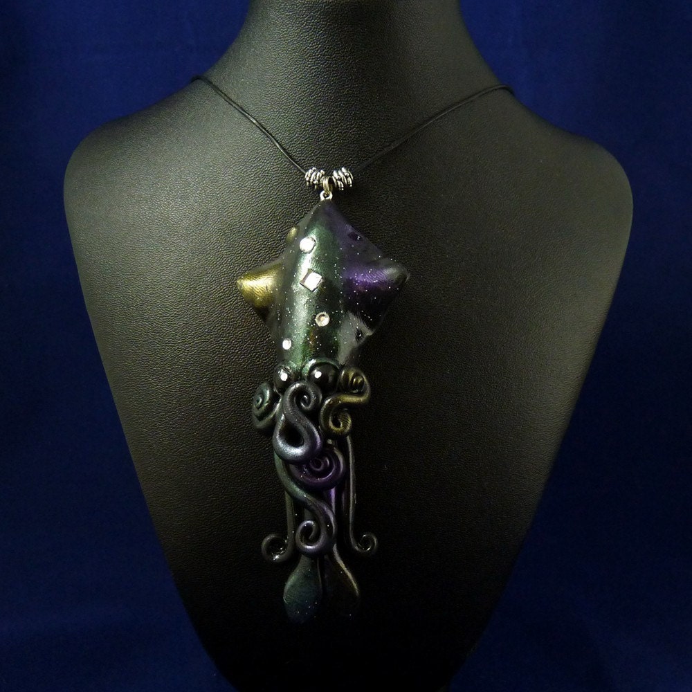 Cosmic Squid Necklace - Polymer Clay Squid Jewelry