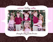 Snowflake Holiday Card Photo Christmas Card collage brown pink snowflakes stripes (DIY Printable File OR Printed Cards)