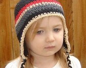 6 to 12 Month Earflap Beanie - black, red, beige, steel blue