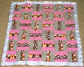 Minky baby quilt, crib blanket,  Here Pretty Kitty with satin binding 36x36