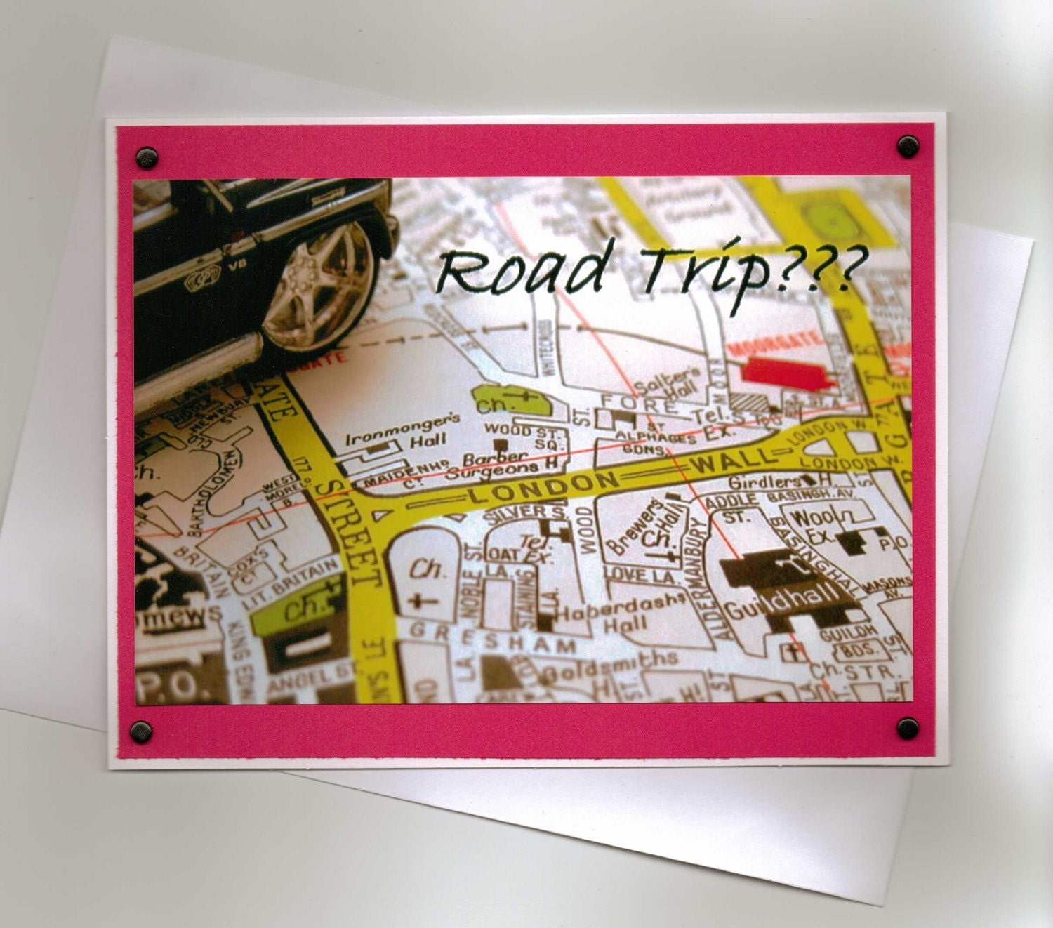 Handmade Vintage Style Greeting Card with 1960's London Road Map-Road Trip