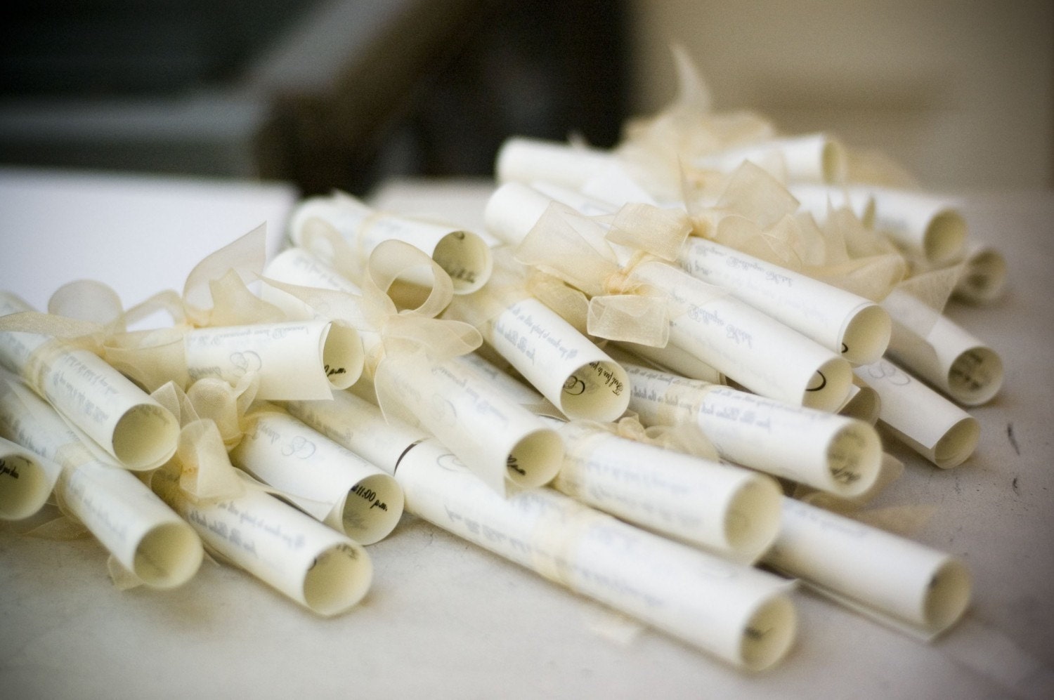Fully Assembled Rolled Vellum Program Scroll w/ Bow - As Seen in BRIDES Magazine