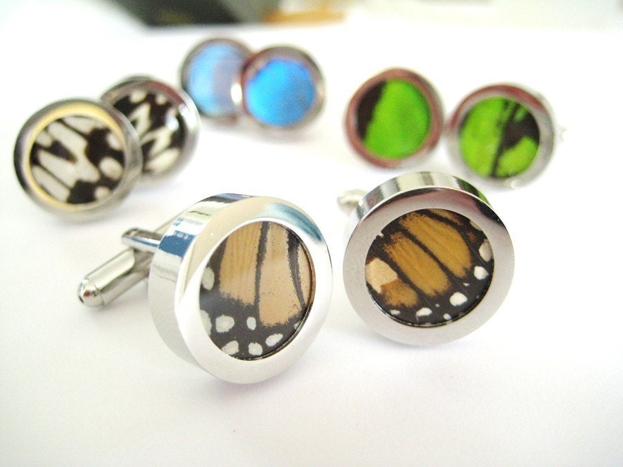 Real Butterfly Wing Cuff Links - fly away with me, monarch