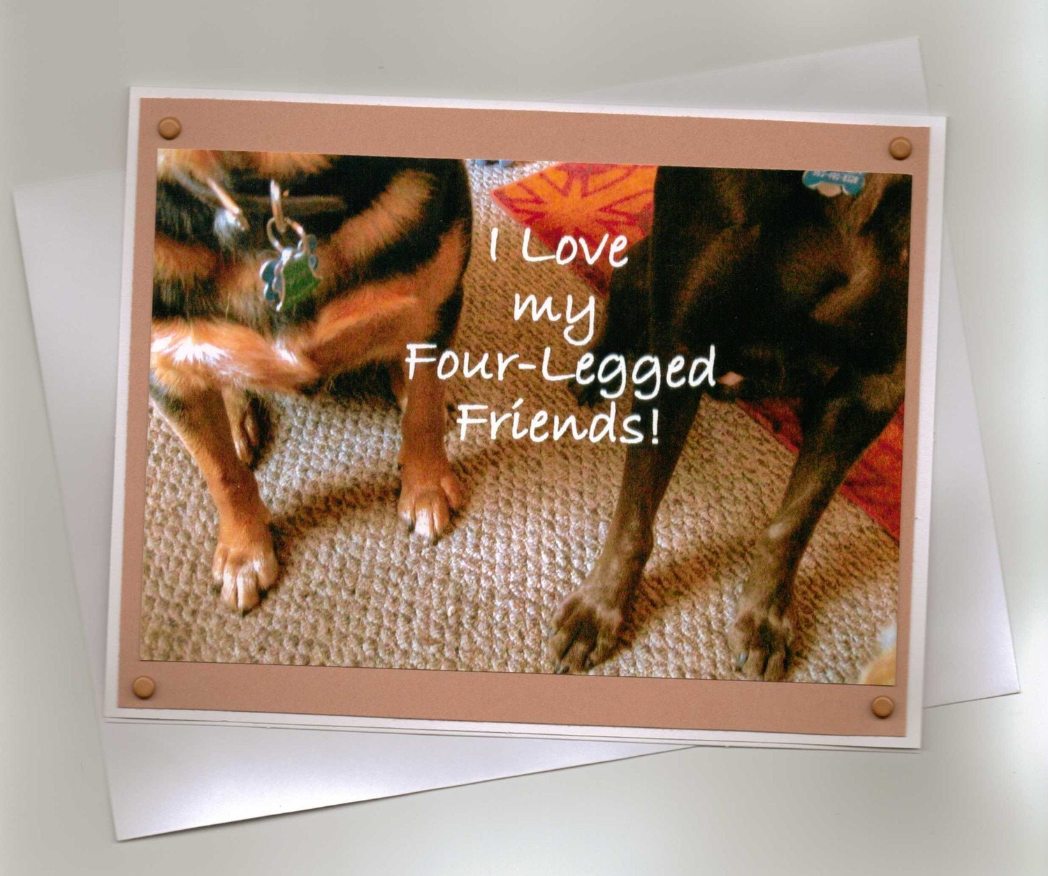 Chocolate Lab Dog and Shepherd Mix Dog Handmade Greeting Card-Love the Four Legged Ones-For Dog Lovers