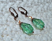 Antique Copper Earrings - Vintage Style Green & Crystal