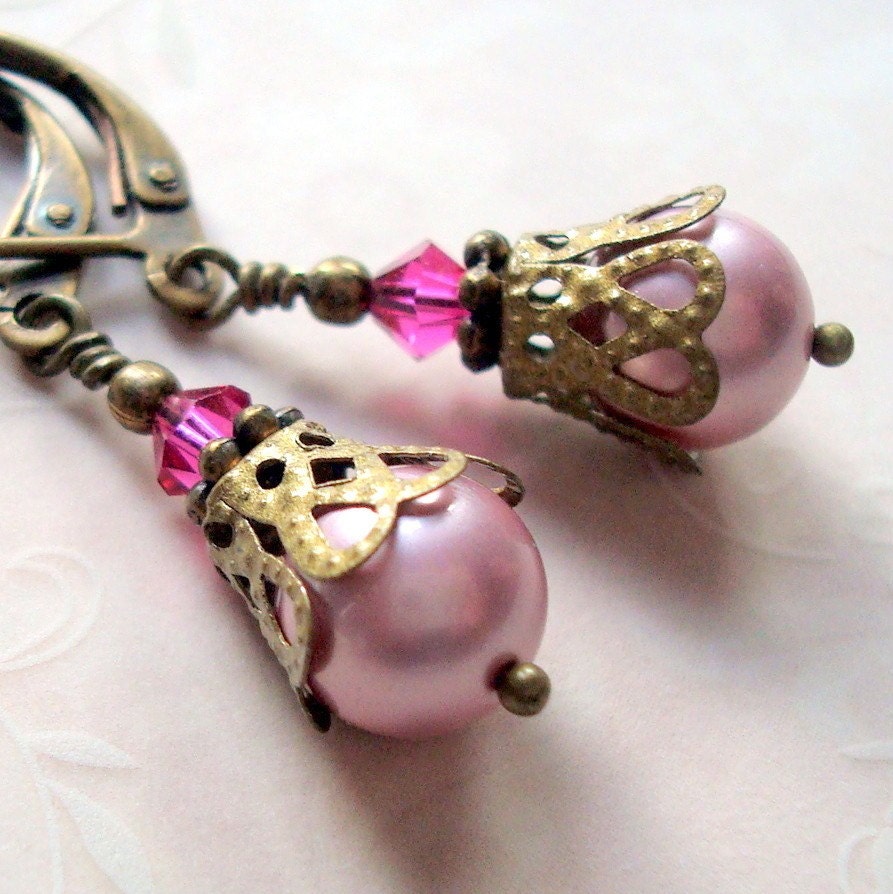 Pinks and Pearls Vintage Inspired, Neo Victorian Earrings