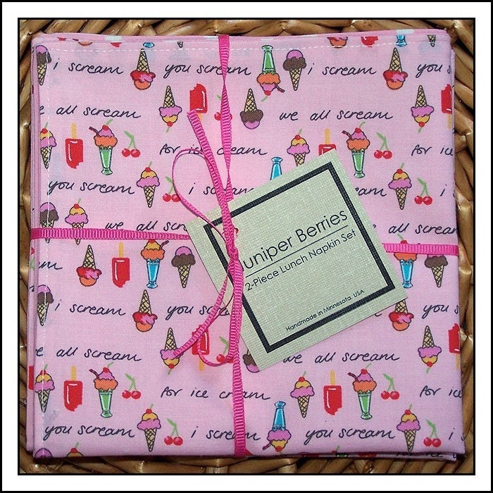 We All Scream for Ice Cream Pair of Cloth Lunch Napkins - LAST PAIR