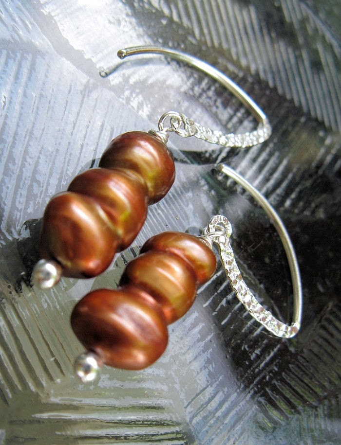 Pearl Earrings Autumn Copper Sterling Silver