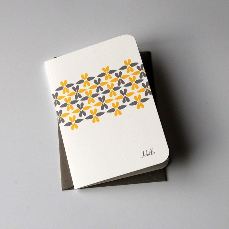 Pegs, Yellow and Gray Hello, - folded notes - Set of 5