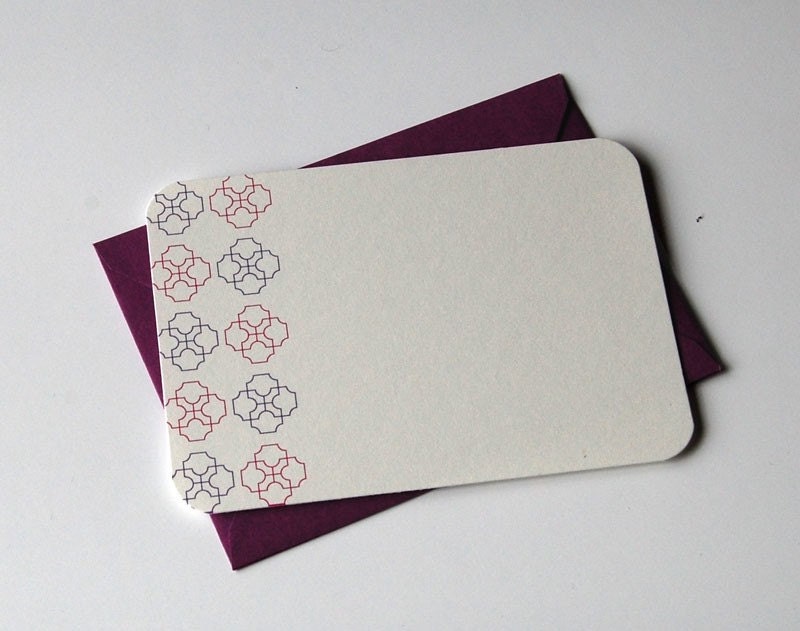 Patterned Pink and Purple - Flat notecards - Set of 5