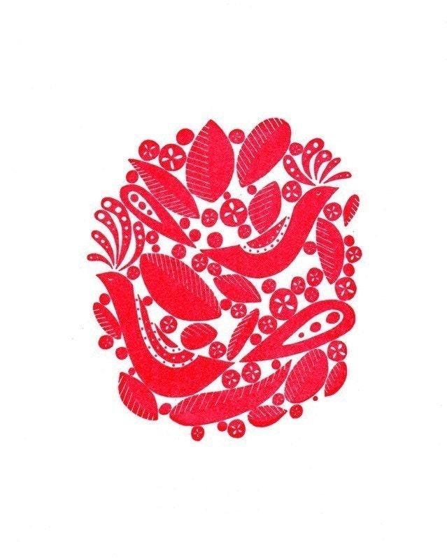 Red Birds -limited edition gocco screen print 8 x 10
