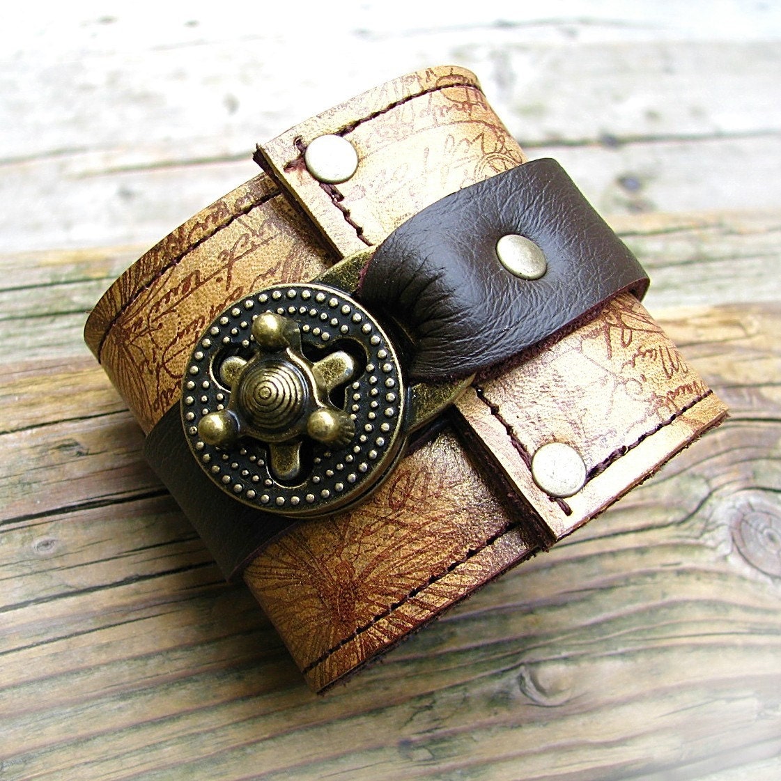 Hey Ladies.... Steampunk Leather Cuff with Secret Pocket - Timeless Romance - Midas Touch