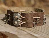 Dirt Lover - Leather and Smokey Topaz Bracelet Cuff