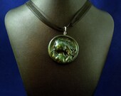 Dark Green Cthulhu Cameo Necklace - Polymer Clay Jewelry
