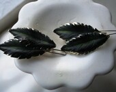 Fresh Leaf Vintage Black Gold and Green Repurposed Earring Mini Barrettes