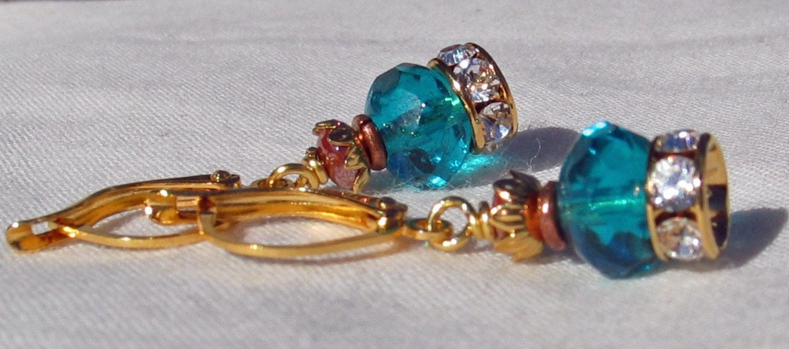 Teal and Crystal Earrings - Byzantine Crowns
