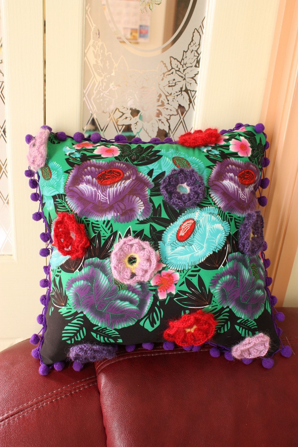 FLORAL CROCHET kitsch cushion pillow