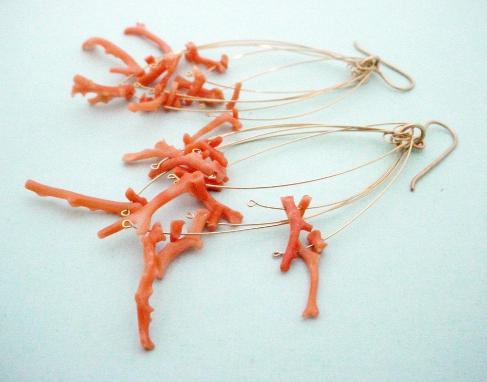 Rare Coral and Gold Fireworks Earrings