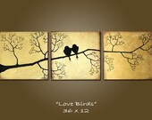 Custom Love Birds - 36 x 12, Acrylic painting canvas, gallery wrapped and ready to hang, ORIGINAL and HUGE