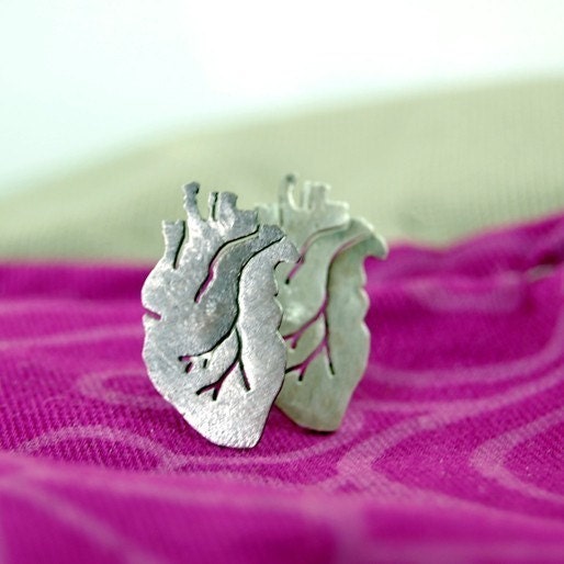 Sterling Silver Anatomical Heart Stud Earrings by Markhed