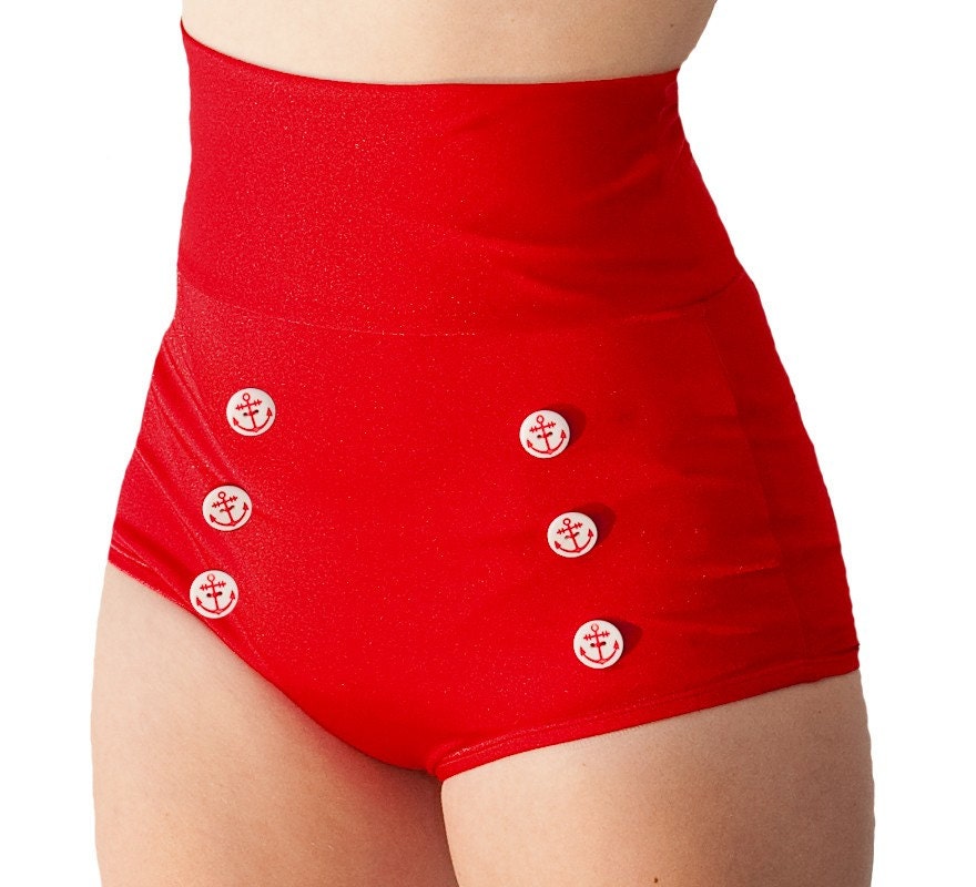 Skipper Super High Waisted Red Sailor Bikini Bottom (XS-2X)