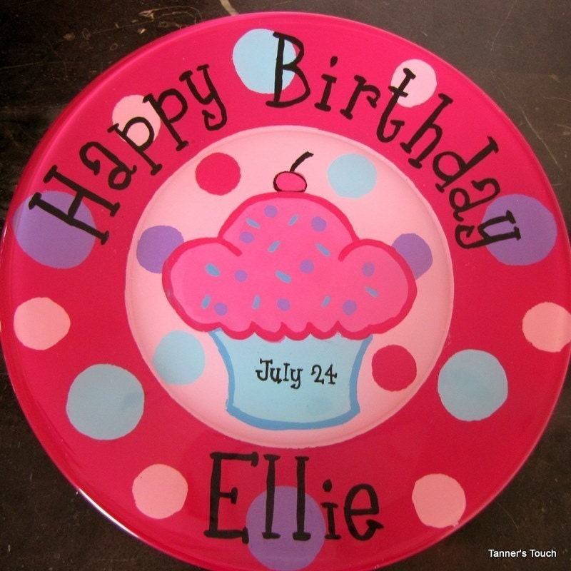 Handpainted, Personalized Pink Cupcake Plate by Tanner's Touch