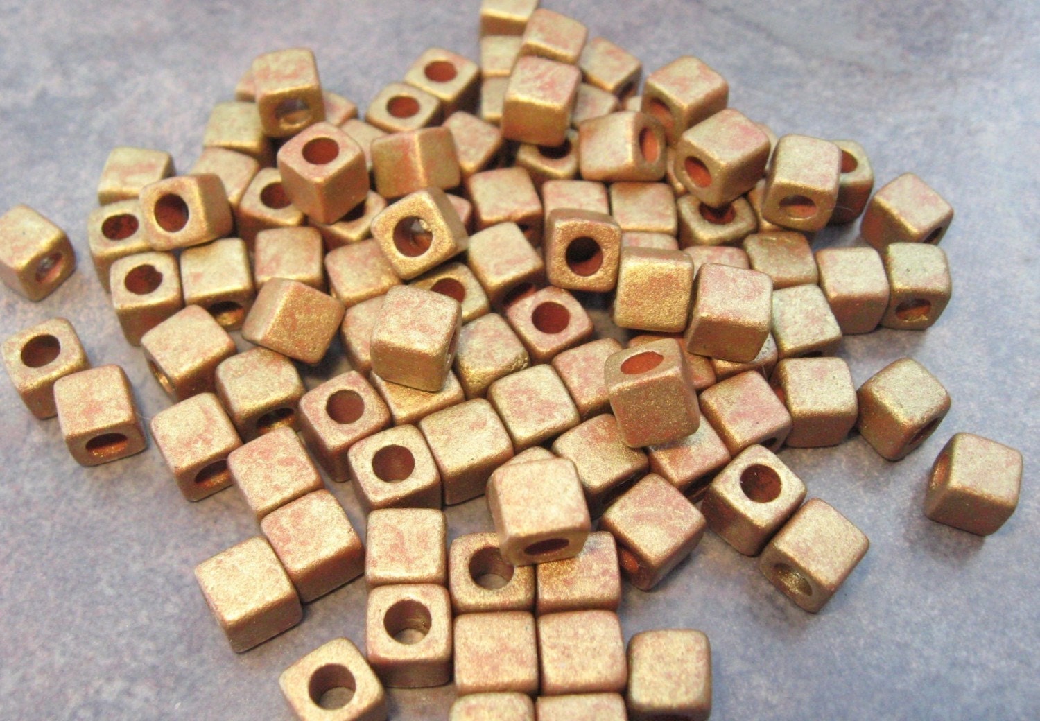 ANTIQUE GOLD  Mykonos Greek Ceramic Beads 5x5mm Little Square (15)