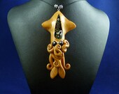 Brass Steampunk Squid Necklace - Polymer Clay Squid Pendant