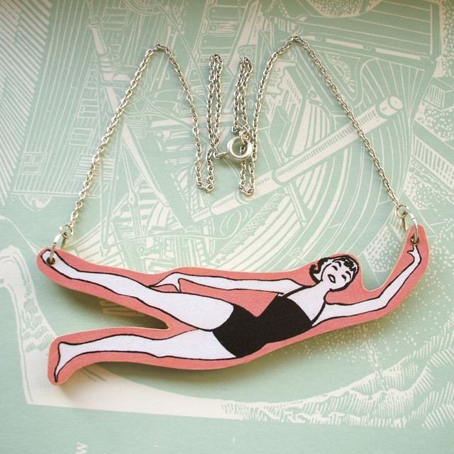 Wooden Margot Exercising Pin Up Tattoo Necklace