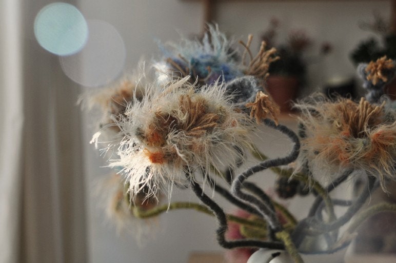Bouquet of 3 Flowers Special Offer Crocheted Asters with Flexible Stems