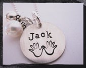 Hand Stamped Sterling Silver with hand prints Necklace in TYPE FONT
