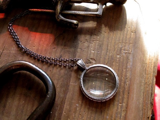 Tiny Antiqued Silver Monocle Necklace