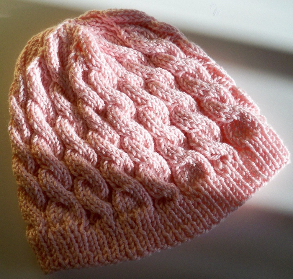 Toddler Girl Hat Light Pink Cables Cashmere Wool Blend Natural Fibers