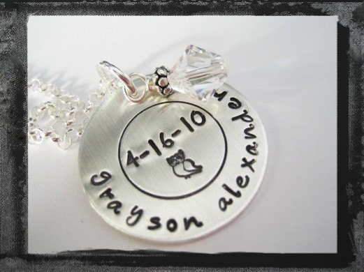 Hand Stamped Sterling Silver Circle Pendant Necklace with Design stamp