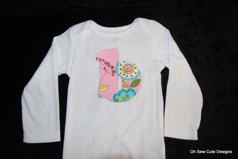 Cute Girl Letter Initial Appliqued Onesie or Tee---Your Choice of Fabric
