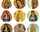 Lady of Guadalupe 1 inch circle digital collage sheet for buttons badge pinback 25mm round folk art traditional catholic shrine nicho