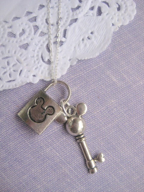 Mickey Key and Lock pendant necklace on Silver plated chain ONLY TWO AVAILABLE