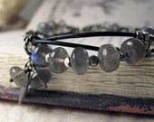 Intertwined Leather and Silver Bracelet with Labradorite