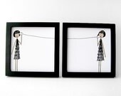 BFF best friend art print set // Zelda and Becky play telephone // 4 x 4