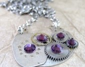 Steampunk Necklace - Over the Moon in Amethyst - Neo Victorian Inspired Vintage Watch Parts Jewelry - Handmade and Designed by A Second Time