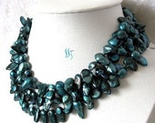 Pearl Necklace - 49 inches 7-8mm Teal/Blue Baroque Freshwater Pearl Long Necklace - Free shipping