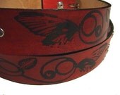 Handmade Leather Belt Butterfly with Vines
