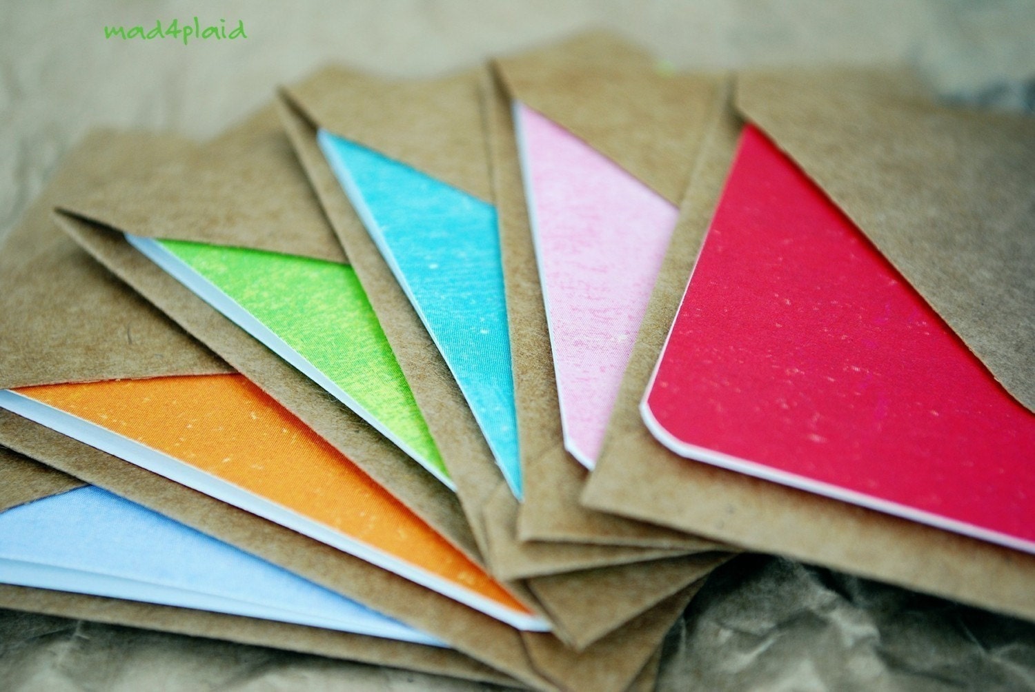 Blank Mini Card Set of 6, Spring Brights with Natural Kraft Envelopes, Handmade Paper Goods by mad4plaid on Etsy