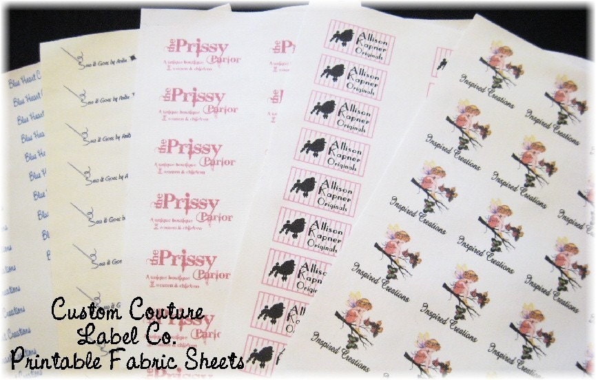 NEW - Custom Couture Label Company - Print Your Own Clothing Labels - Sewing Tags - 6 Printable NO FRAY Fabric Sheets - White or Ivory