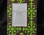 Hand Painted Green and Brown Damask Photo Frame