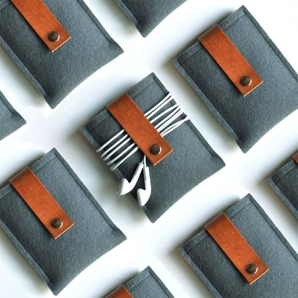 iPhone Case - Gunmetal Wool Felt with Brown Leather