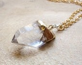 Clear Quartz Pendant Long Gold Necklace