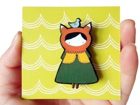 Miss Fox Wood Brooch