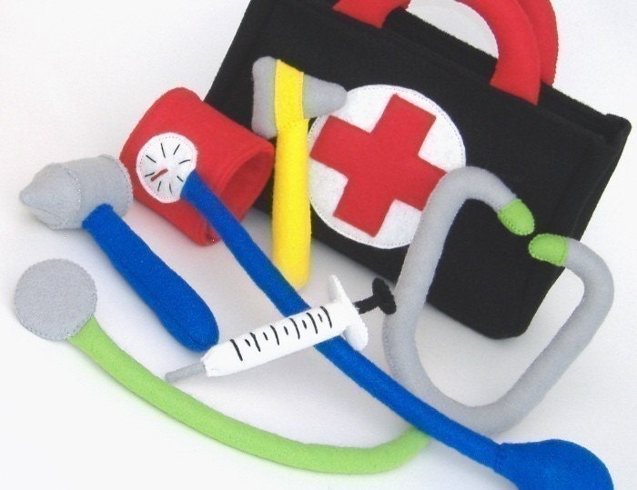 Be a Doctor Set  PDF Toy Pattern- Doctor Bag, Stethoscope, Blood Pressure Cuff, Reflex Mallet, Auriscope, Syringe
